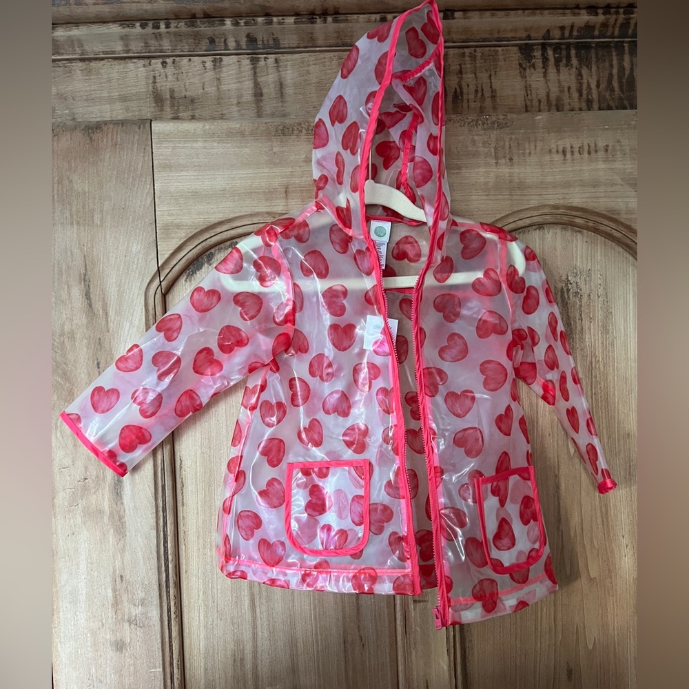 Pink and clear heart kids raincoat
